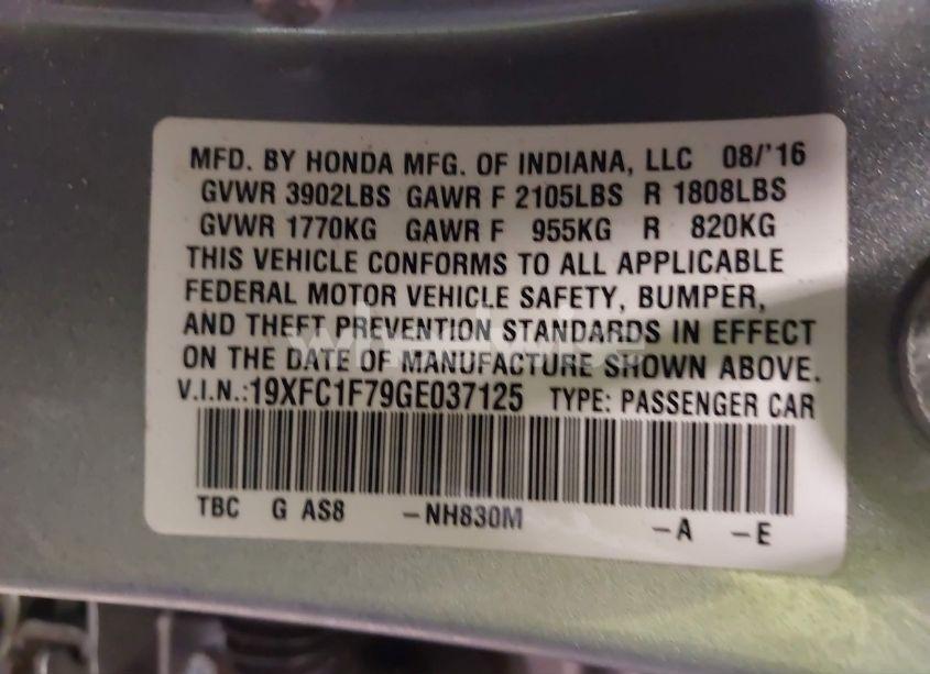 Photo 9 of 2016 Honda Civic EX-L (VIN 19XFC1F79GE037125)