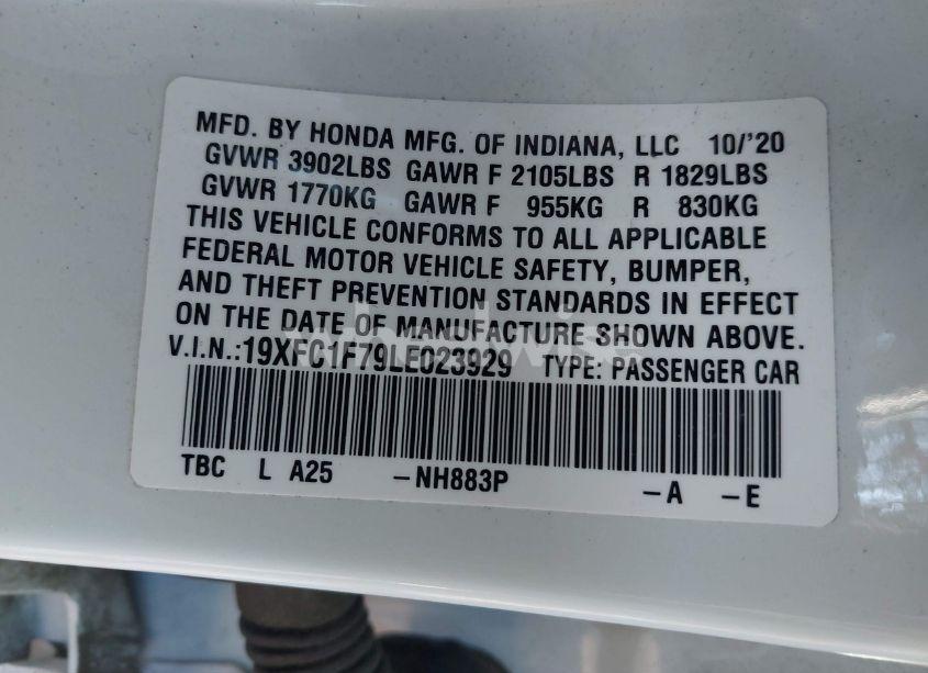 Photo 9 of 2020 Honda Civic EX-L (VIN 19XFC1F79LE023929)