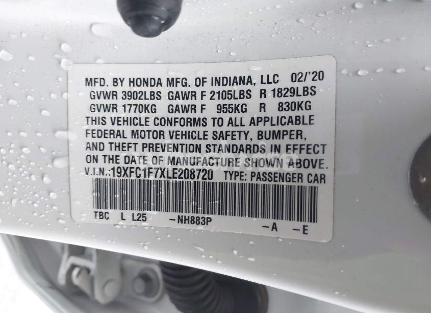 Photo 9 of 2020 Honda Civic EX-L (VIN 19XFC1F7XLE208720)