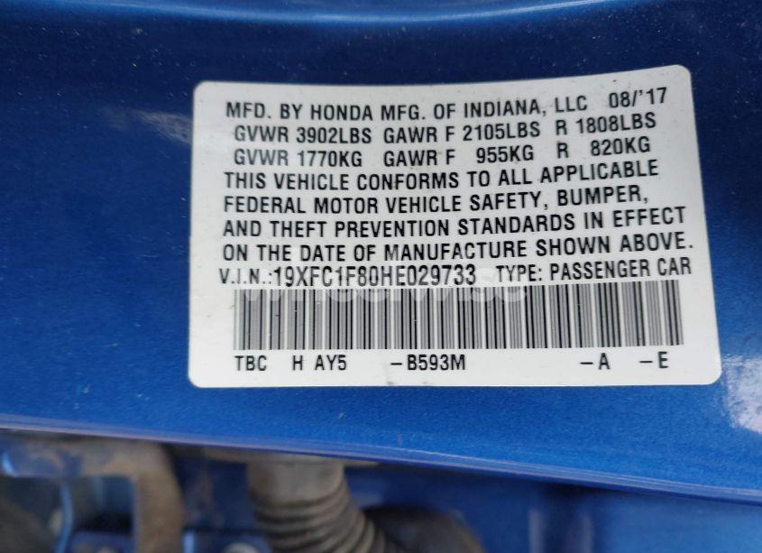 Photo 9 of 2017 Honda Civic EX-L (VIN 19XFC1F80HE029733)