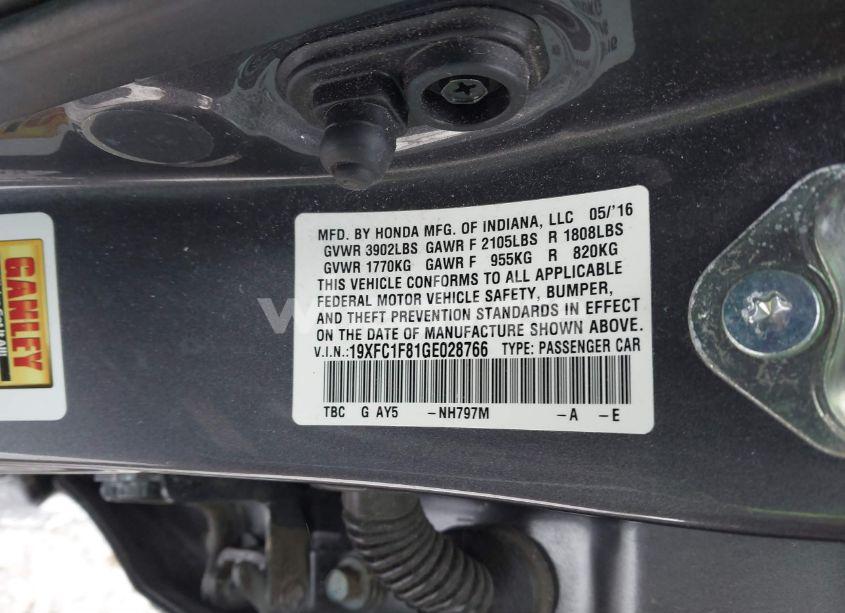Photo 9 of 2016 Honda Civic EX-L (VIN 19XFC1F81GE028766)