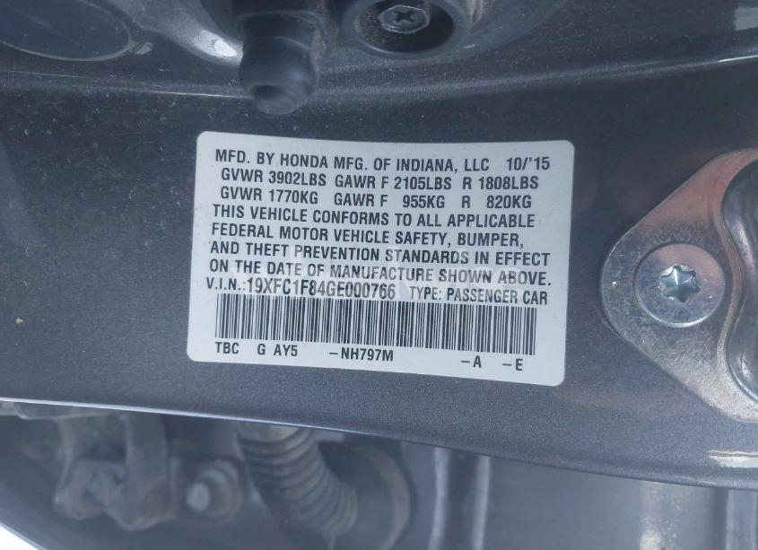 Photo 9 of 2016 Honda Civic EX-L (VIN 19XFC1F84GE000766)