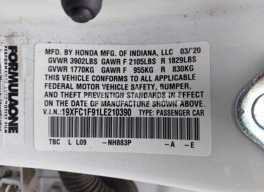 Photo 9 of 2020 Honda Civic TOURING (VIN 19XFC1F91LE210390)