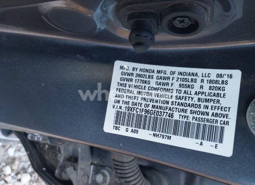 Photo 9 of 2016 Honda Civic TOURING (VIN 19XFC1F96GE037746)