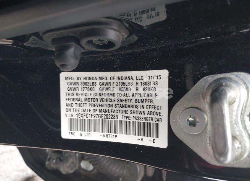 Photo 9 of 2016 Honda Civic TOURING (VIN 19XFC1F97GE202283)