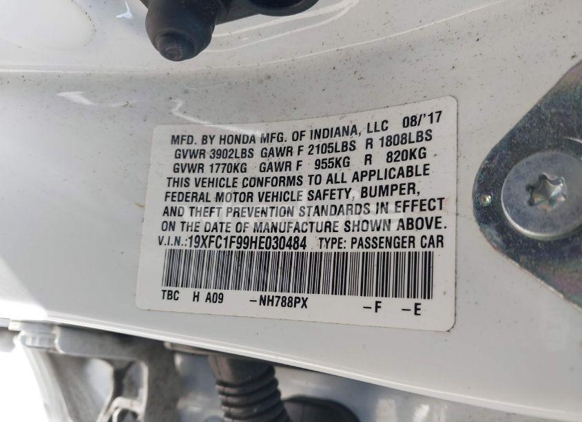 Photo 9 of 2017 Honda Civic TOURING (VIN 19XFC1F99HE030484)