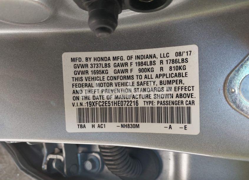 Photo 9 of 2017 Honda Civic LX (VIN 19XFC2E51HE072216)