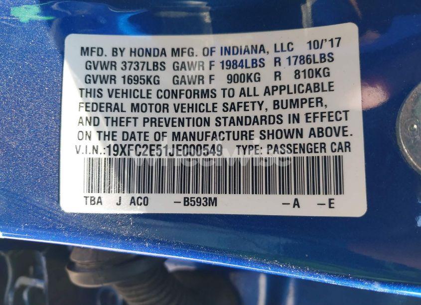 Photo 9 of 2018 Honda Civic LX (VIN 19XFC2E51JE000549)