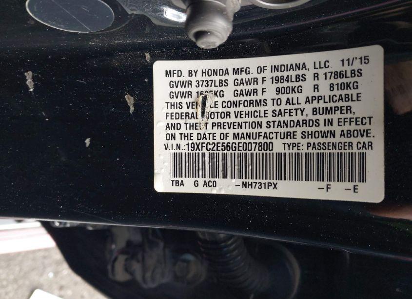 Photo 9 of 2016 Honda Civic LX (VIN 19XFC2E56GE007800)