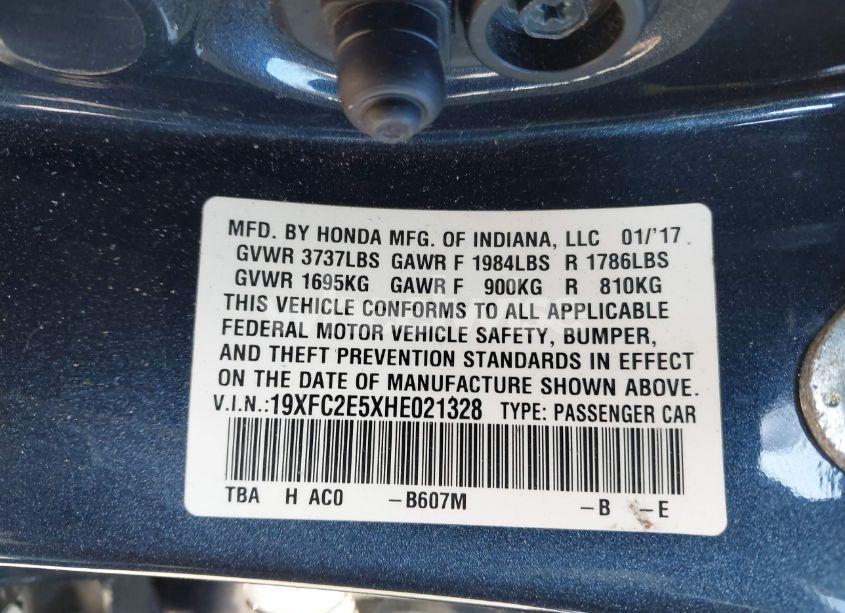 Photo 9 of 2017 Honda Civic LX (VIN 19XFC2E5XHE021328)