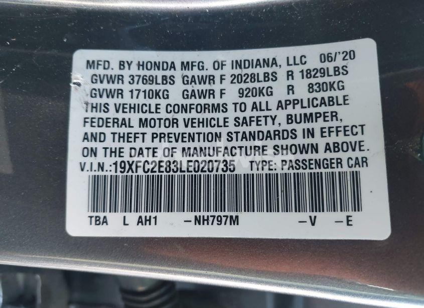 Photo 9 of 2020 Honda Civic SPORT (VIN 19XFC2E83LE020735)