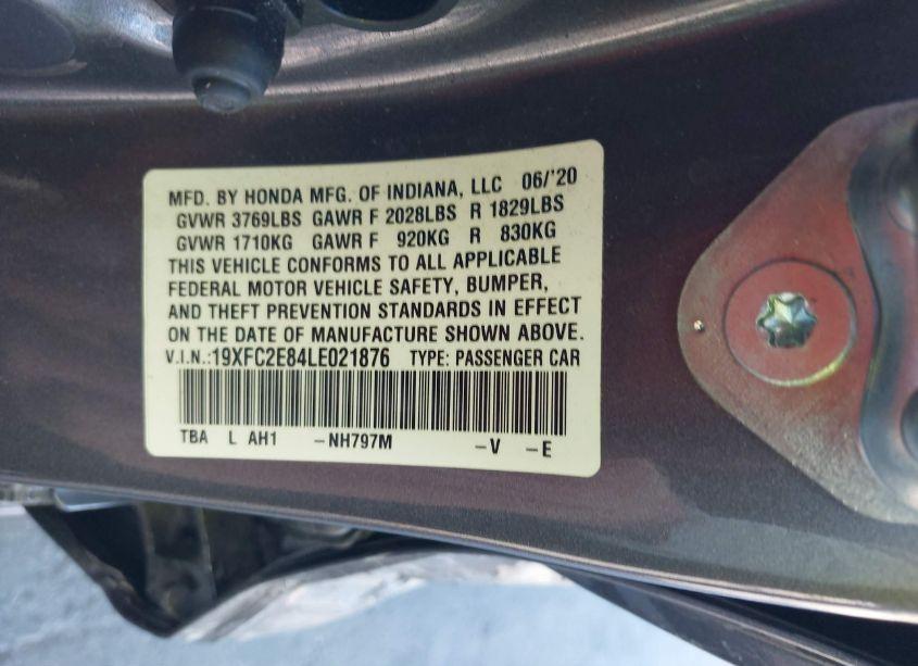 Photo 9 of 2020 Honda Civic SPORT (VIN 19XFC2E84LE021876)