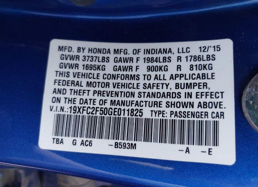 Photo 9 of 2016 Honda Civic LX (VIN 19XFC2F50GE011825)