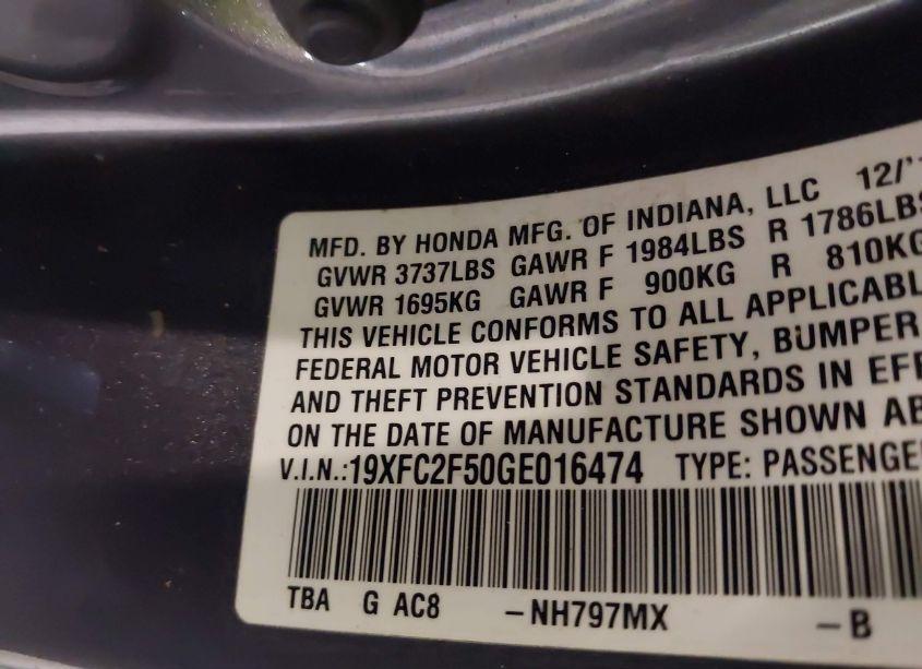 Photo 9 of 2016 Honda Civic LX (VIN 19XFC2F50GE016474)