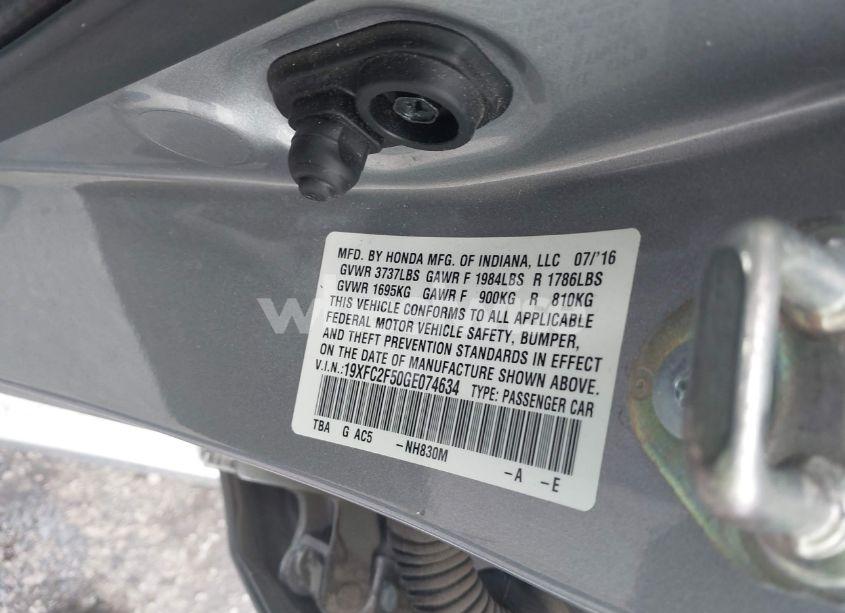 Photo 9 of 2016 Honda Civic LX (VIN 19XFC2F50GE074634)