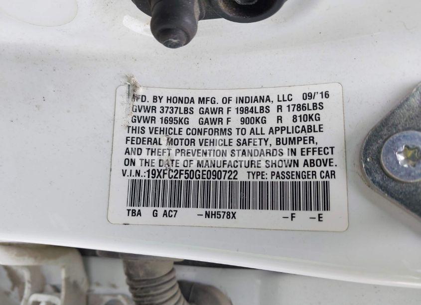 Photo 9 of 2016 Honda Civic LX (VIN 19XFC2F50GE090722)