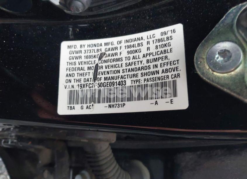 Photo 9 of 2016 Honda Civic LX (VIN 19XFC2F50GE091403)