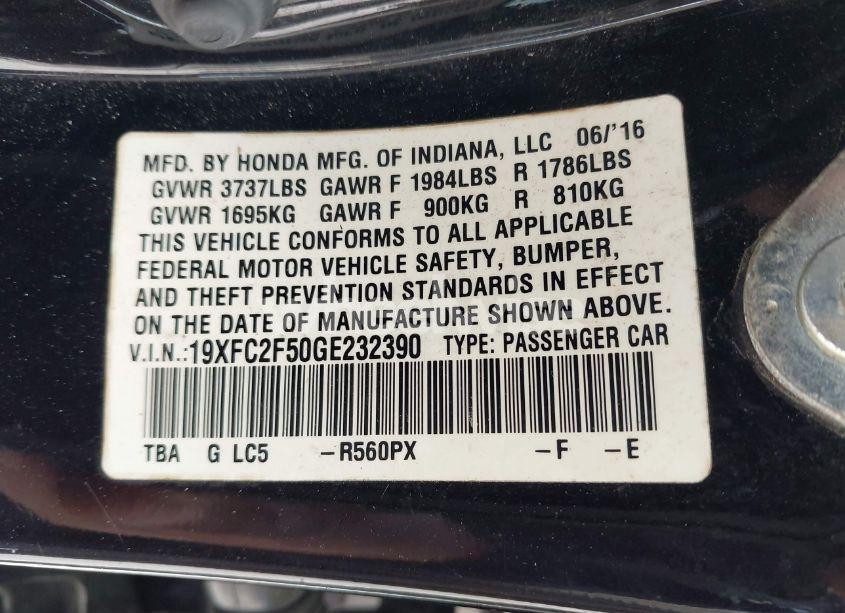 Photo 9 of 2016 Honda Civic LX (VIN 19XFC2F50GE232390)