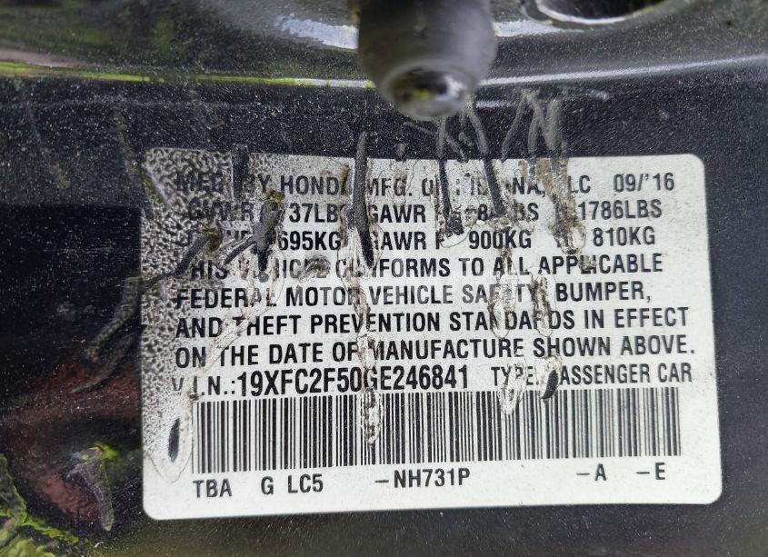 Photo 9 of 2016 Honda Civic LX (VIN 19XFC2F50GE246841)