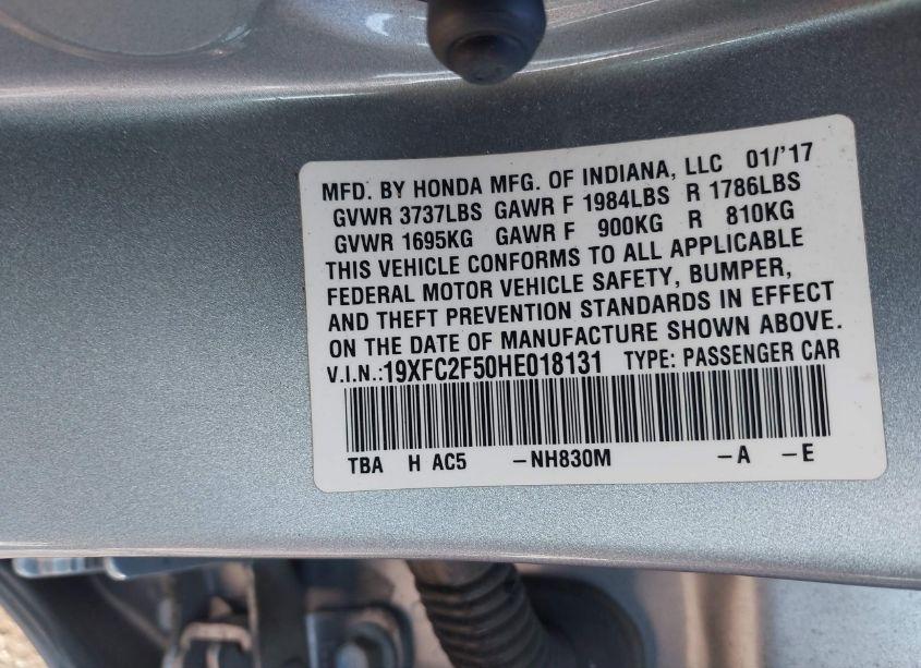 Photo 9 of 2017 Honda Civic LX (VIN 19XFC2F50HE018131)