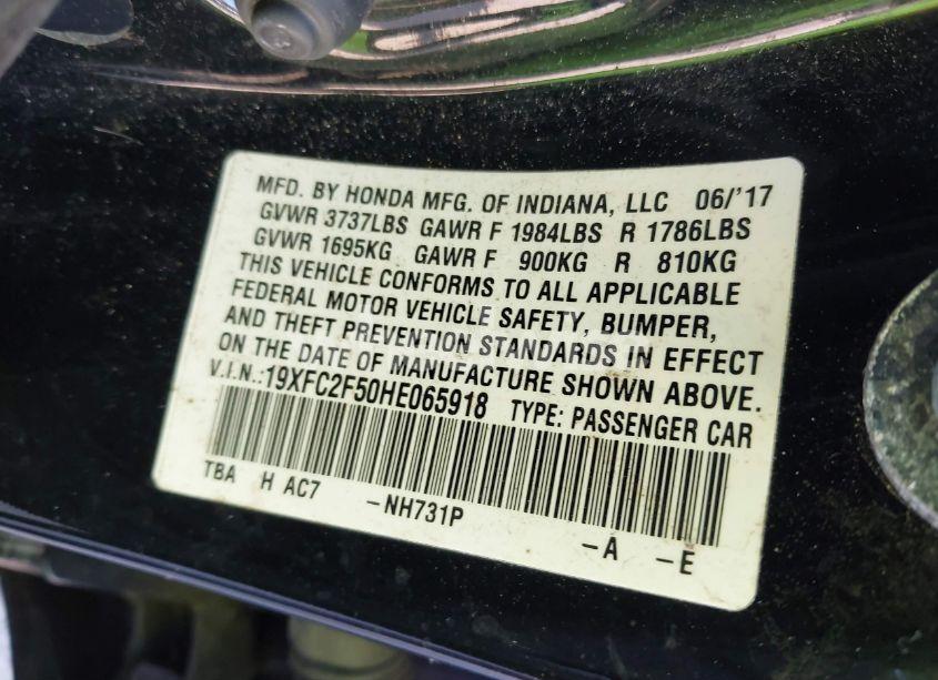 Photo 9 of 2017 Honda Civic LX (VIN 19XFC2F50HE065918)