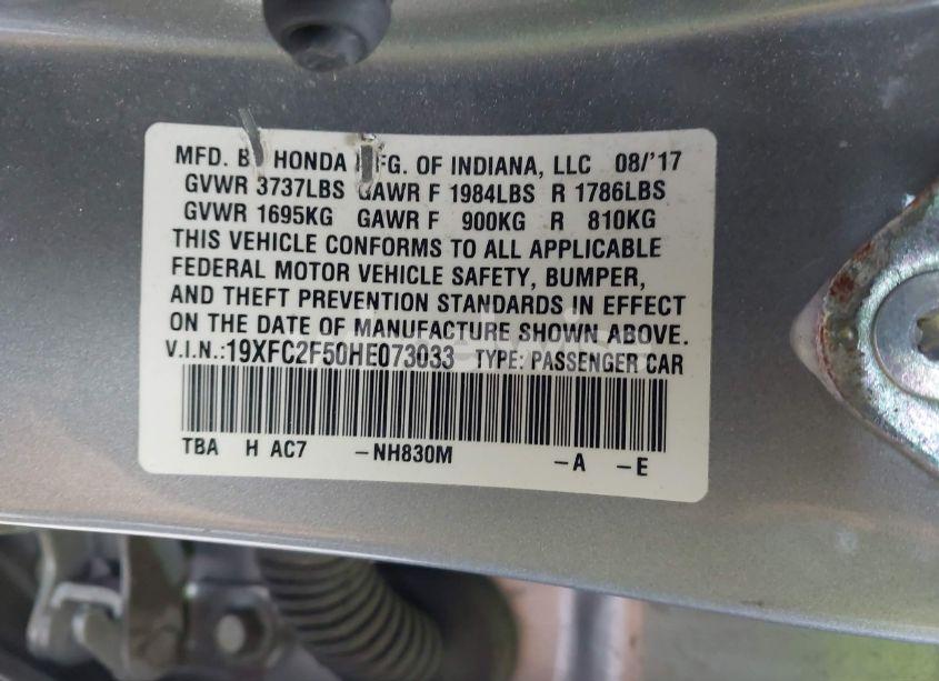 Photo 9 of 2017 Honda Civic LX (VIN 19XFC2F50HE073033)