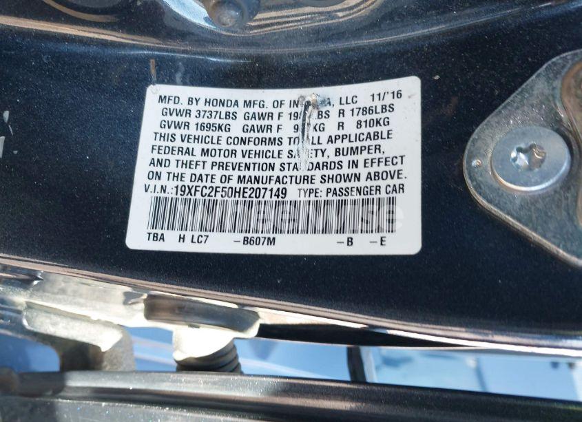 Photo 9 of 2017 Honda Civic LX (VIN 19XFC2F50HE207149)