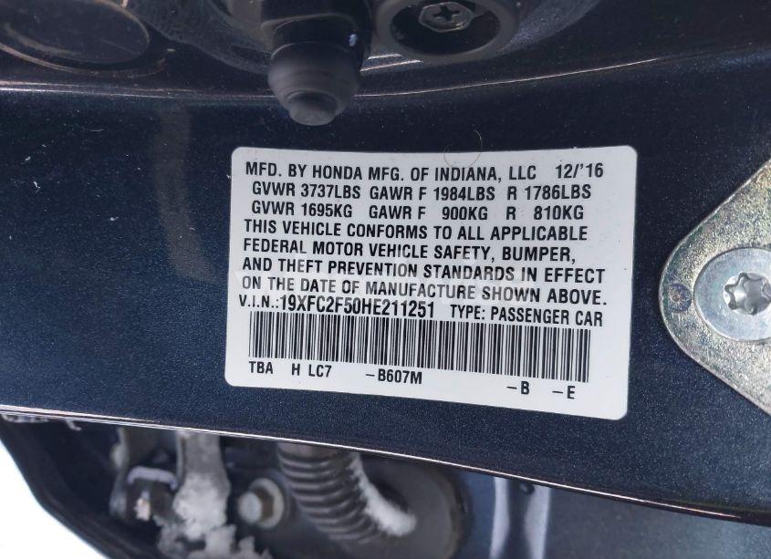 Photo 9 of 2017 Honda Civic LX (VIN 19XFC2F50HE211251)