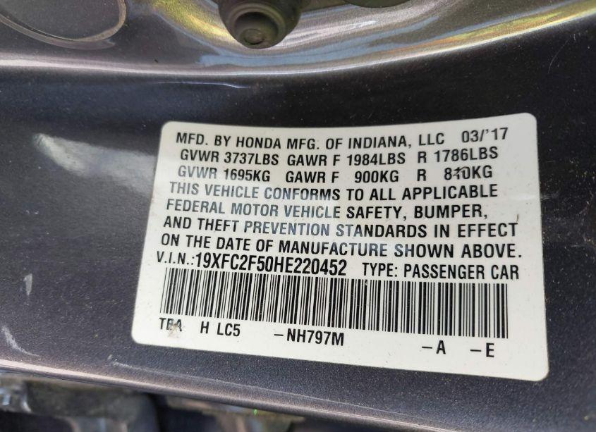 Photo 9 of 2017 Honda Civic LX (VIN 19XFC2F50HE220452)