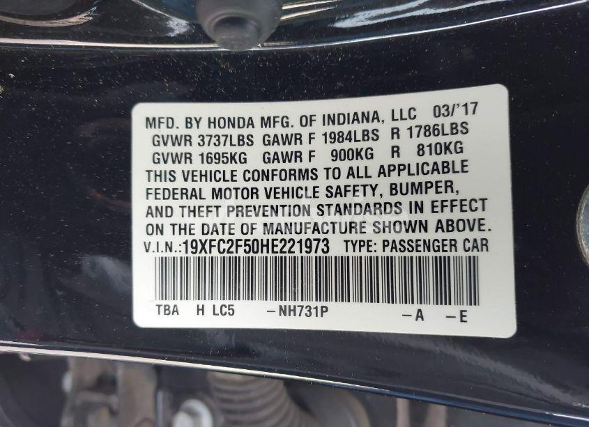 Photo 9 of 2017 Honda Civic LX (VIN 19XFC2F50HE221973)