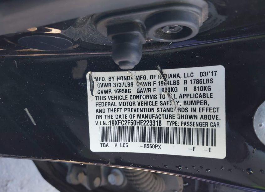 Photo 9 of 2017 Honda Civic LX (VIN 19XFC2F50HE223318)