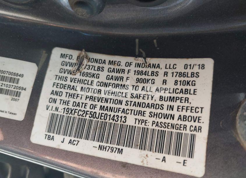 Photo 9 of 2018 Honda Civic LX (VIN 19XFC2F50JE014313)