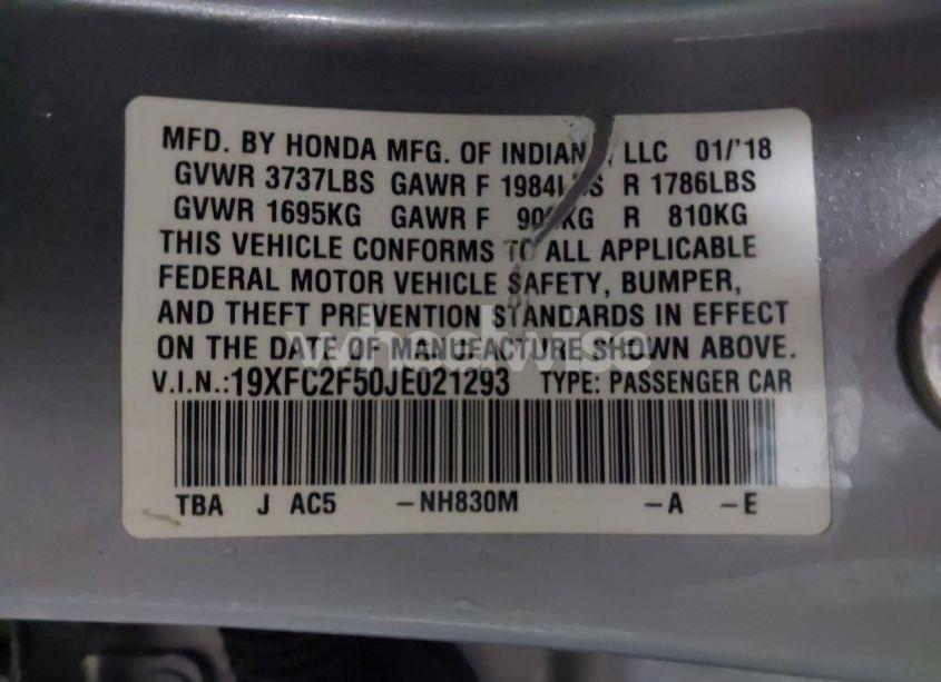 Photo 9 of 2018 Honda Civic LX (VIN 19XFC2F50JE021293)