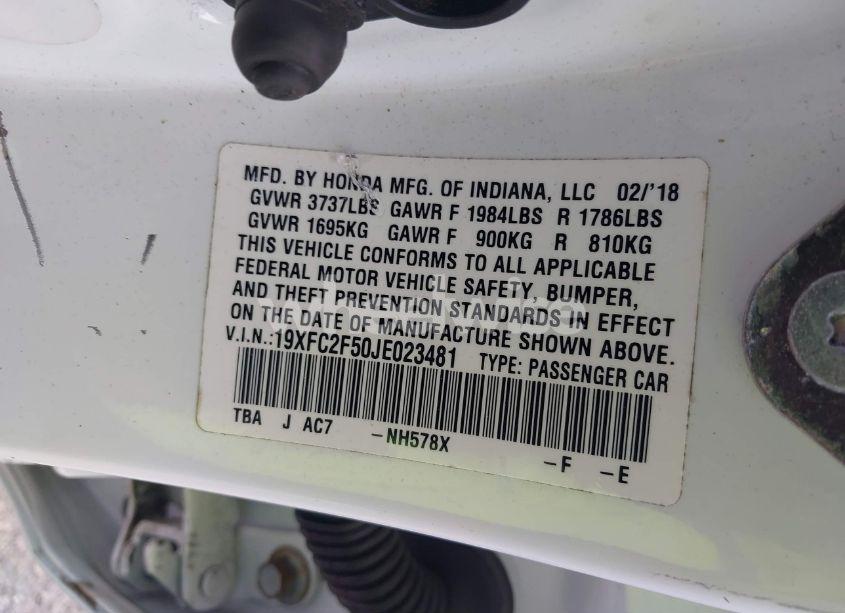 Photo 9 of 2018 Honda Civic LX (VIN 19XFC2F50JE023481)