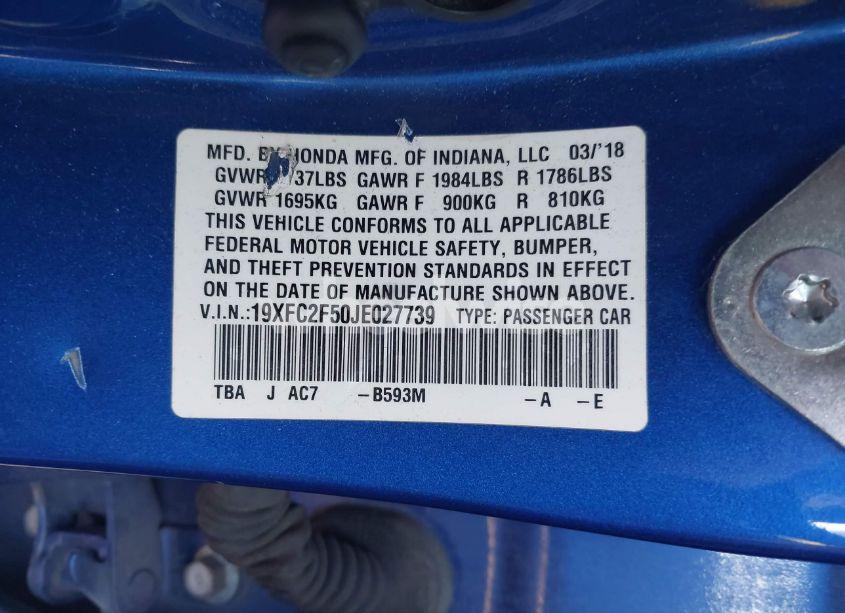 Photo 9 of 2018 Honda Civic LX (VIN 19XFC2F50JE027739)