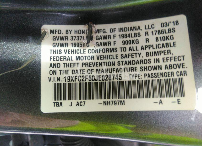 Photo 9 of 2018 Honda Civic LX (VIN 19XFC2F50JE028745)