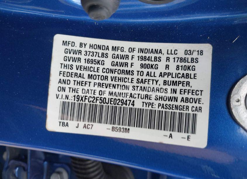 Photo 9 of 2018 Honda Civic LX (VIN 19XFC2F50JE029474)