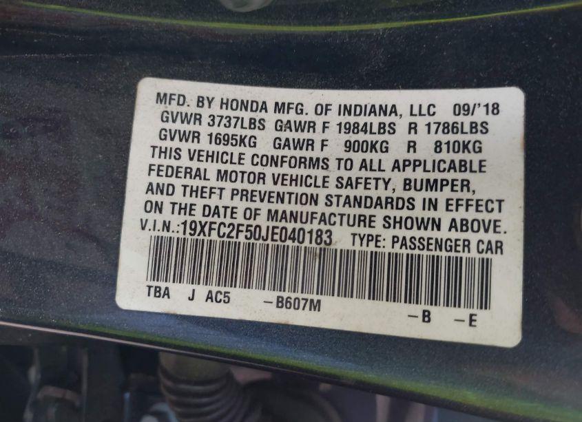 Photo 9 of 2018 Honda Civic LX (VIN 19XFC2F50JE040183)