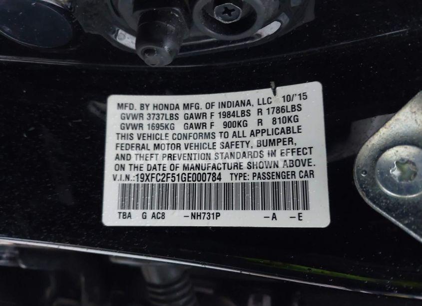 Photo 9 of 2016 Honda Civic LX (VIN 19XFC2F51GE000784)