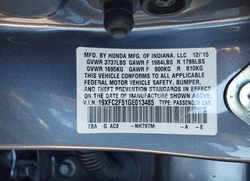 Photo 9 of 2016 Honda Civic LX (VIN 19XFC2F51GE013485)