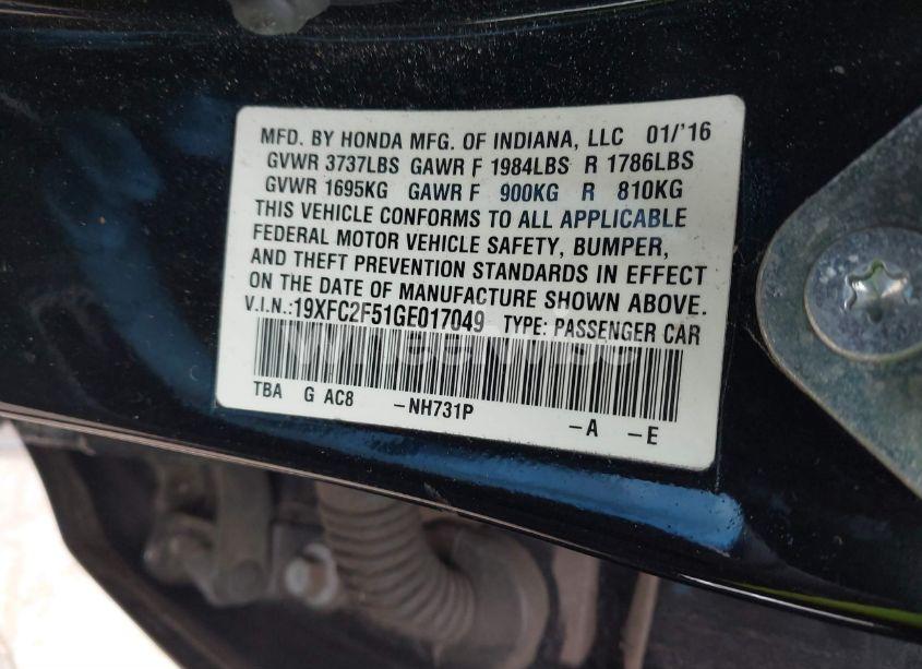 Photo 9 of 2016 Honda Civic LX (VIN 19XFC2F51GE017049)
