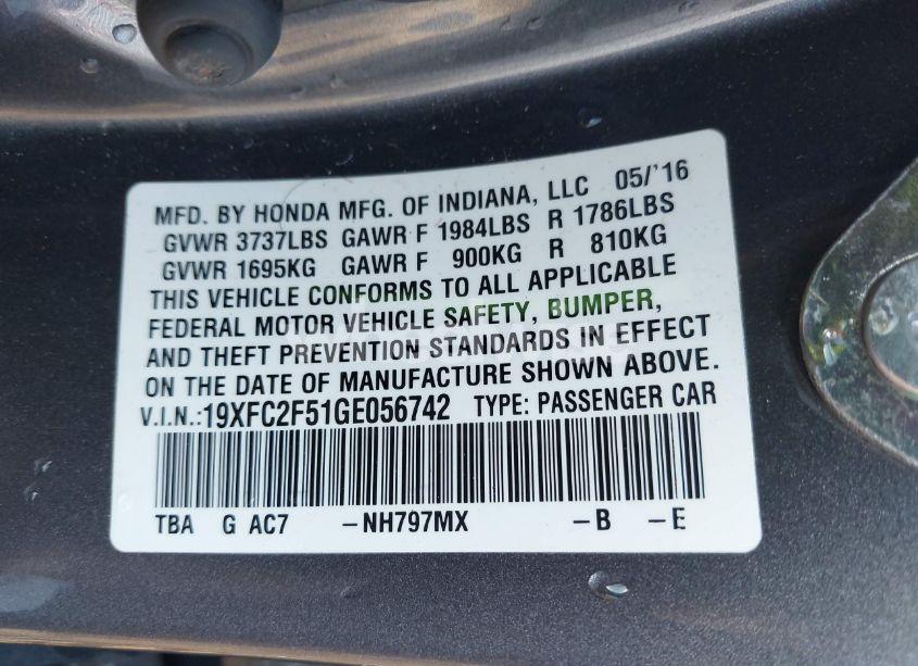 Photo 9 of 2016 Honda Civic LX (VIN 19XFC2F51GE056742)