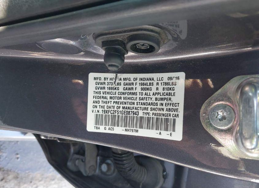 Photo 9 of 2016 Honda Civic LX (VIN 19XFC2F51GE087943)