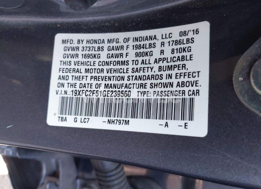 Photo 9 of 2016 Honda Civic LX (VIN 19XFC2F51GE239560)