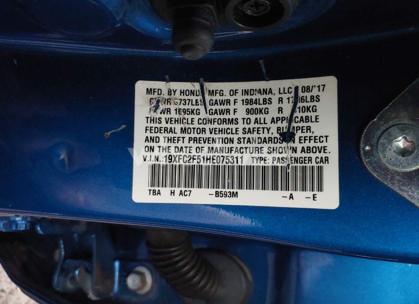 Photo 9 of 2017 Honda Civic LX (VIN 19XFC2F51HE075311)