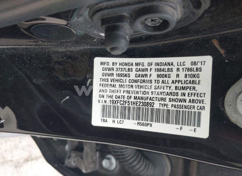 Photo 9 of 2017 Honda Civic LX (VIN 19XFC2F51HE230892)