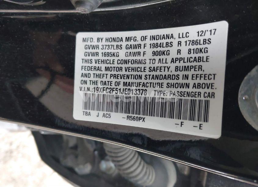 Photo 9 of 2018 Honda Civic LX (VIN 19XFC2F51JE013378)