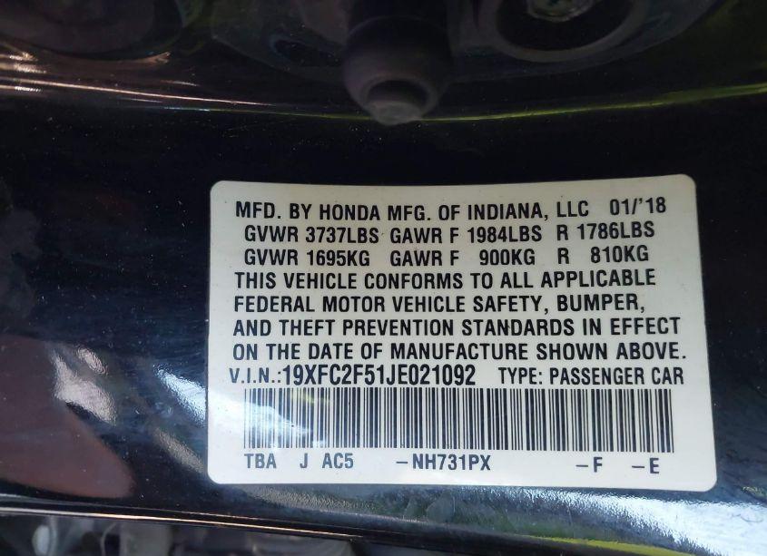 Photo 9 of 2018 Honda Civic LX (VIN 19XFC2F51JE021092)