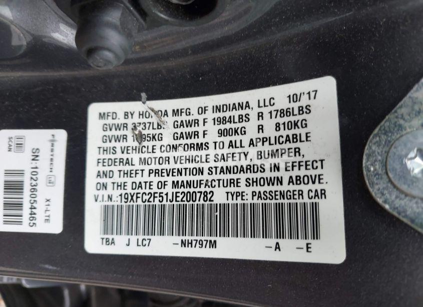 Photo 9 of 2018 Honda Civic LX (VIN 19XFC2F51JE200782)