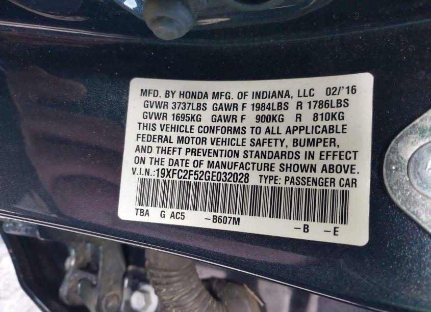Photo 9 of 2016 Honda Civic LX (VIN 19XFC2F52GE032028)